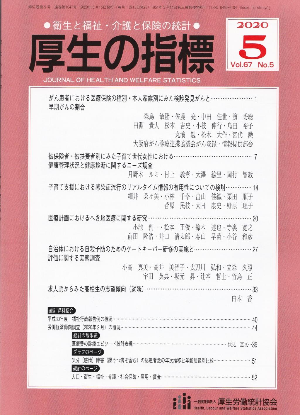 厚生の指標 2020年5月号 Vol.67 No.5 通巻第1047号