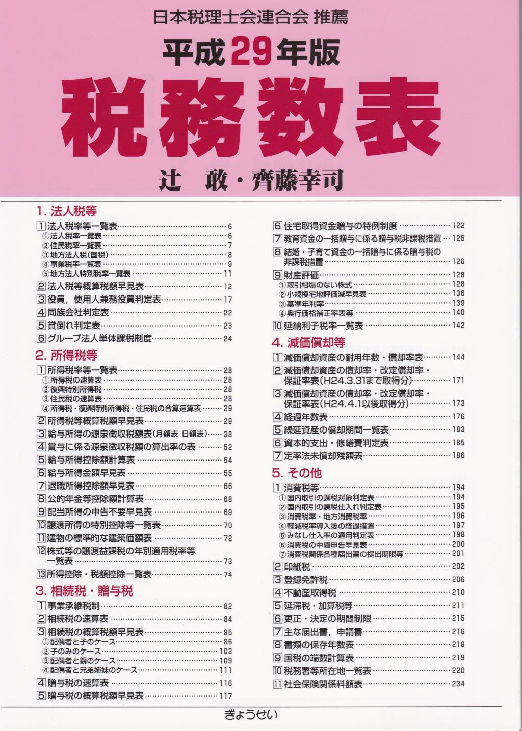 平成29年版 税務数表